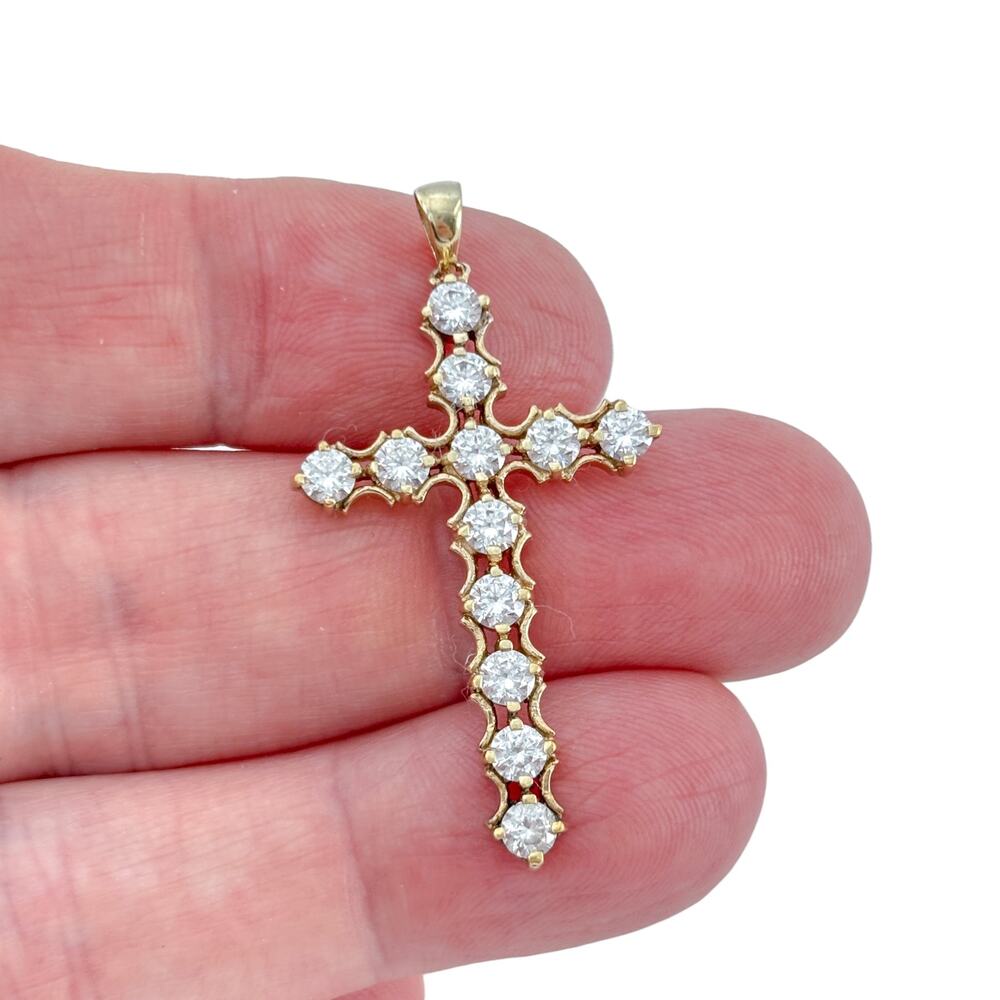 Vintage Gold-Tone Sterling Silver 925 Cubic Zirconia Cross Pendant